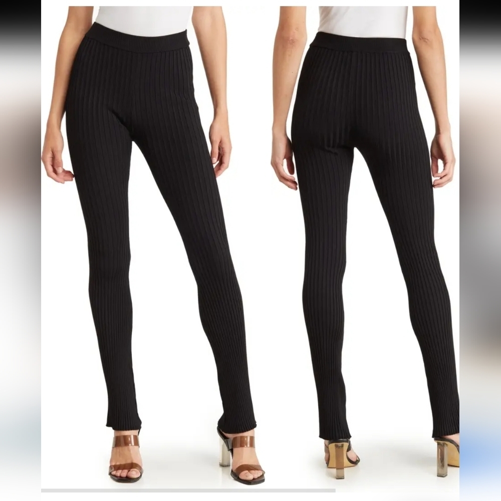 Good American Ribbed High-Rise Leggings Black Stretch Pull-On